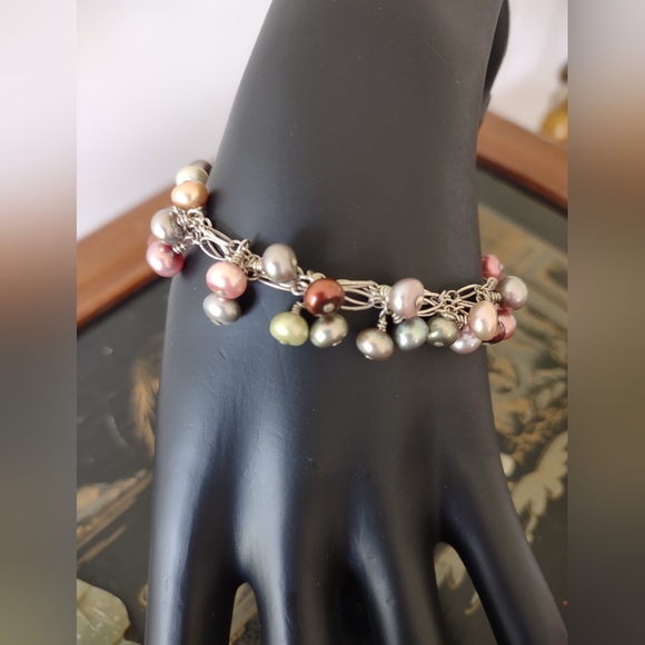 Sterling Silver Multi Color Freshwater Pearl Bracelet - Picture 3 of 7